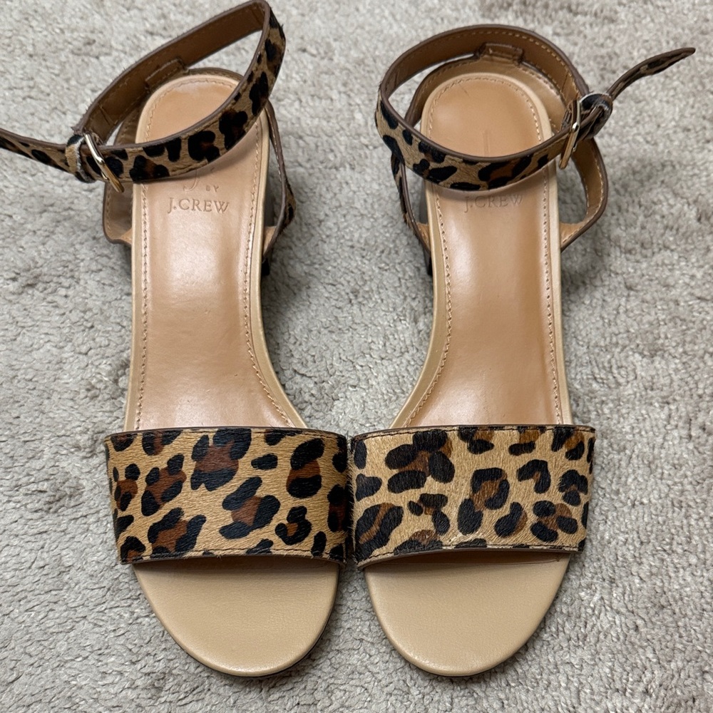 New J. Crew Leopard Print Calf Hair Women's Sandals Size 8